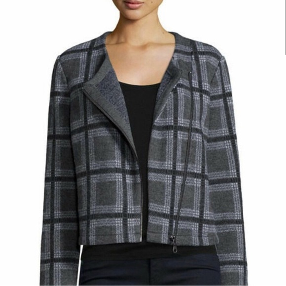 Joie Etesse Wool Blend Moto Jacket Gray Plaid Asymetrical Zip Size Small - Picture 3 of 10